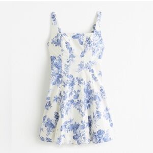 NEW Abercrombie & Fitch Mila Stretch Cotton A-Line Mini Dress - blue floral, XXS